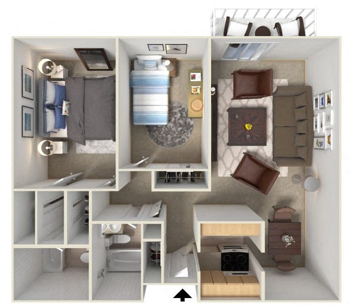 The Purdue The Purdue 2 Bed 2 Bath 972 Square Feet